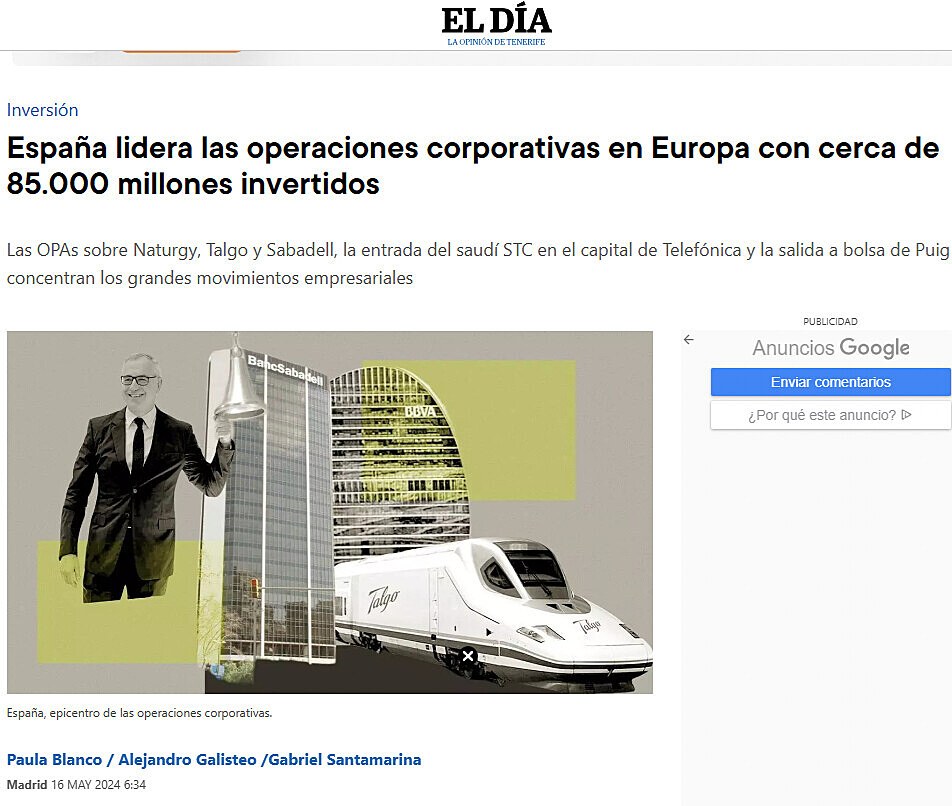 Espaa lidera las operaciones corporativas en Europa con cerca de 85.000 millones invertidos